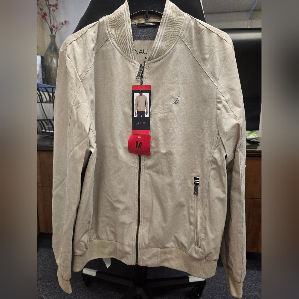 Nautica Men’s Bomber Jacket, Size M, Beige